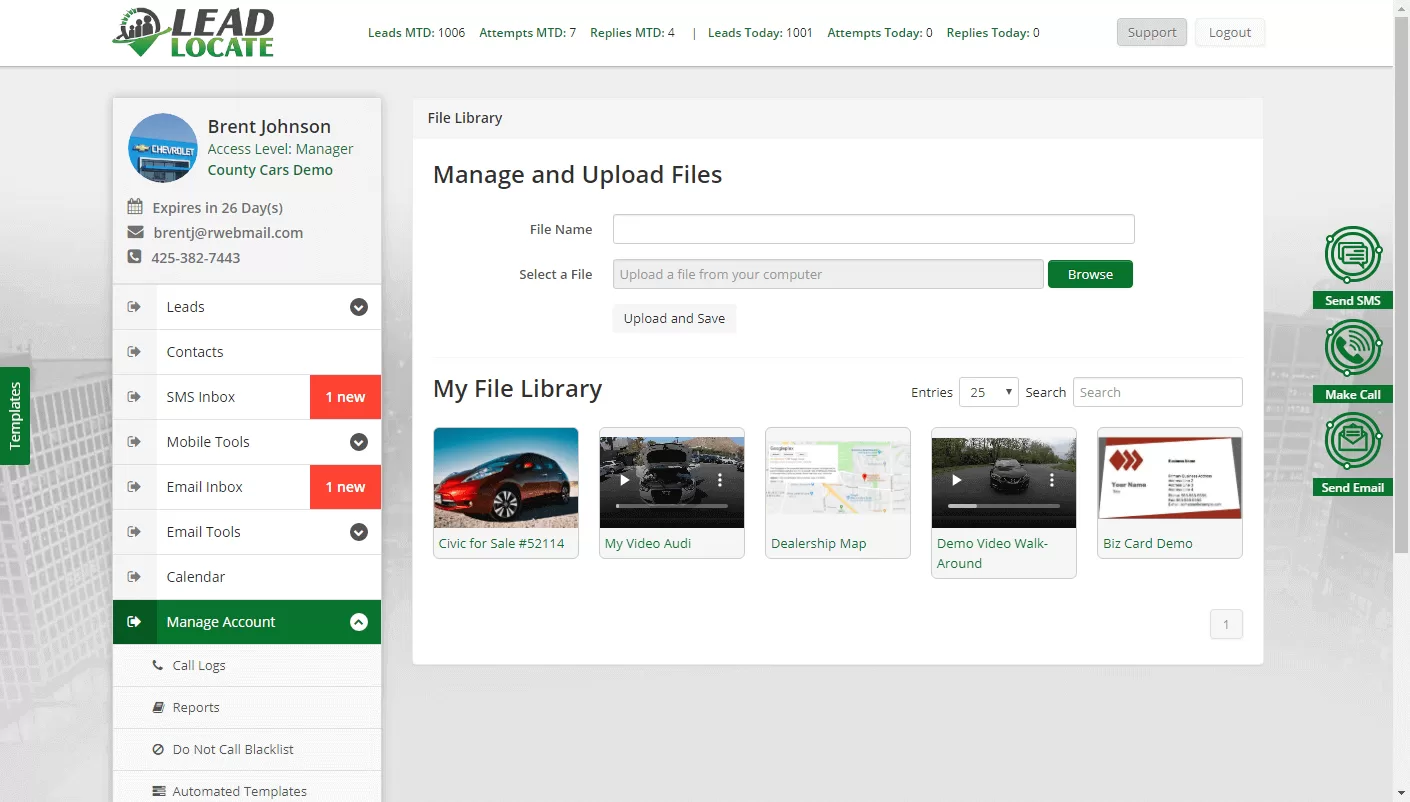 LeadLocate CRM file library screenshot