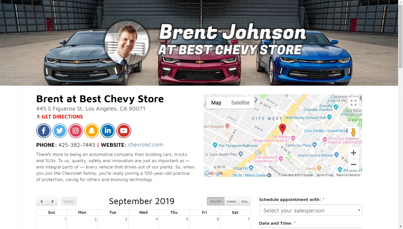 Car salesman personal website example built with LeadLocate