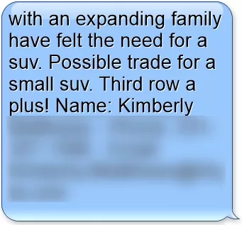 Car shopper text reply growing family suv