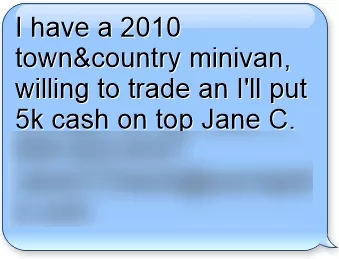 Car shopper text reply minivan trade plus cash