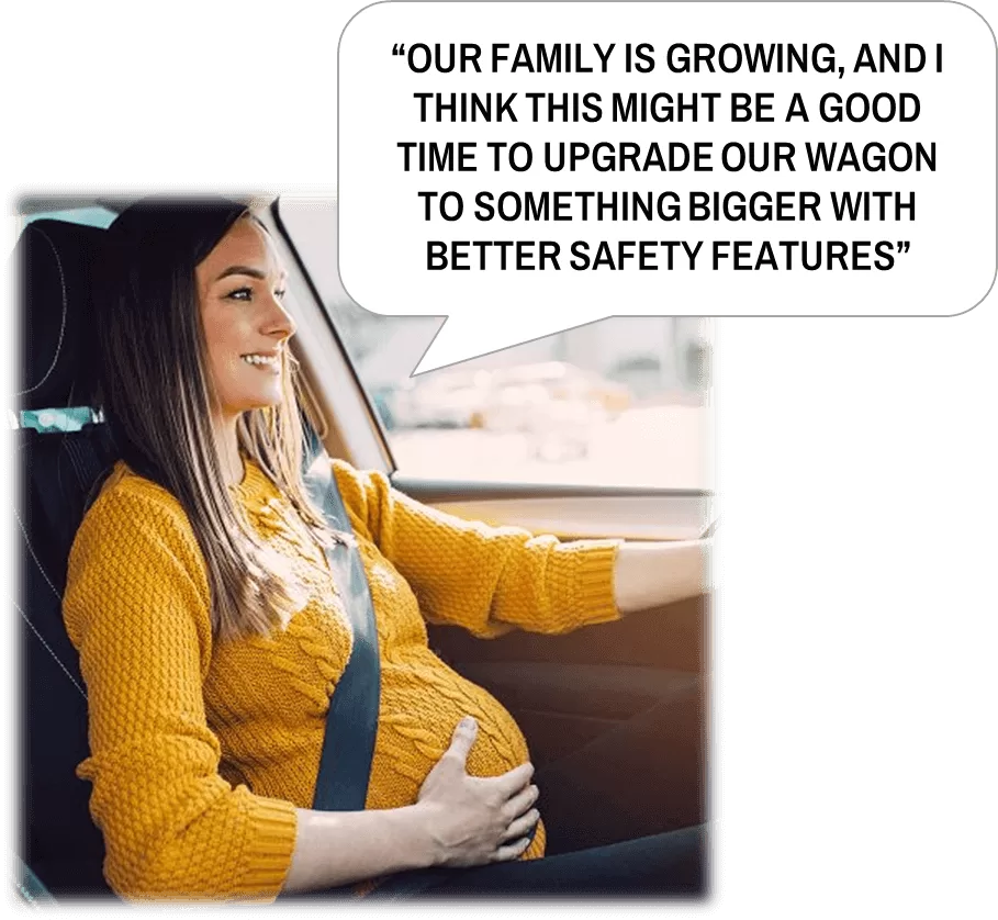 Expecting mother upgrading to safer vehicle