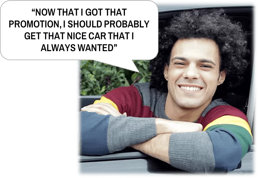 Young man buying nicer car after promotion