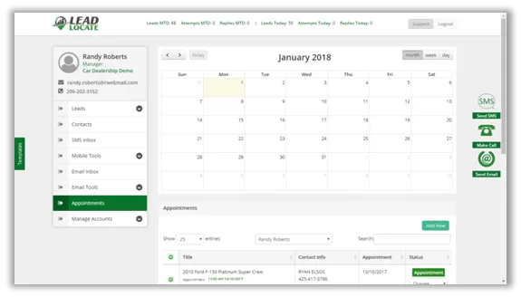 LeadLocate CRM appointment calendar