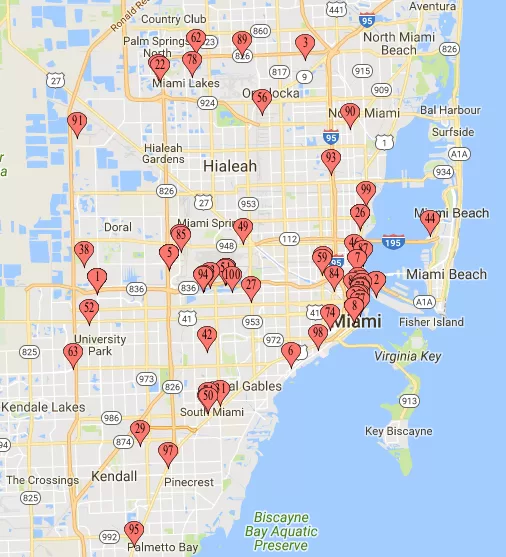 Miami area map of local car sales leads
