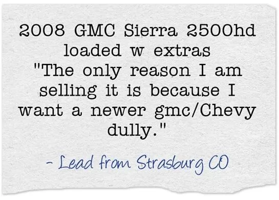 Seller lead example gmc sierra colorado