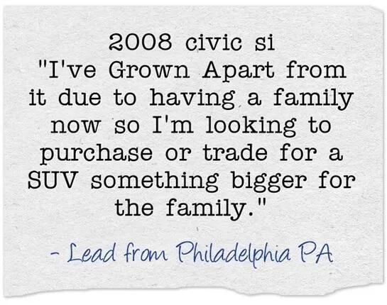 Seller lead example honda civic si philadelphia
