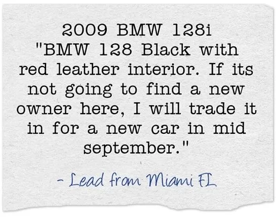 Seller lead example bmw miami