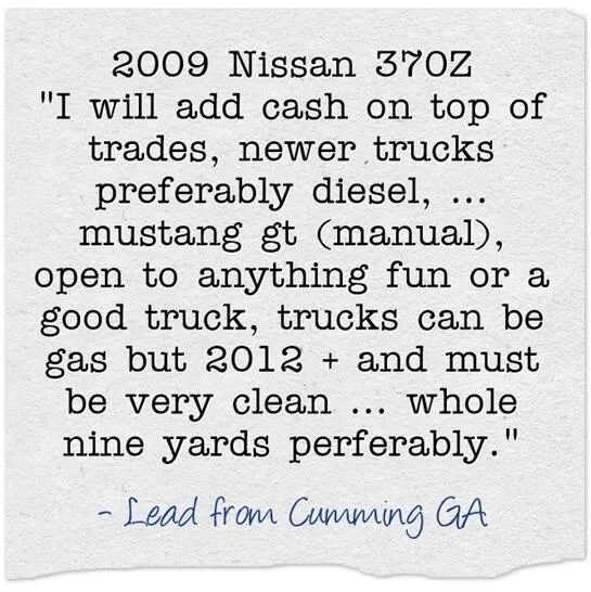 Seller lead example nissan georgia