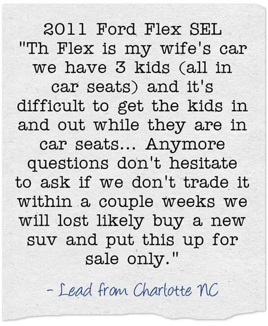 Seller lead example ford flex charlotte