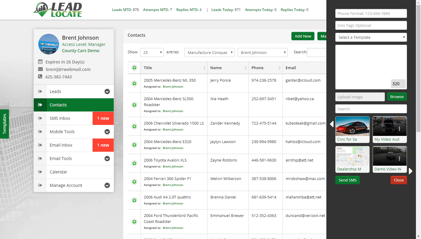 LeadLocate CRM leads table desktop mobile