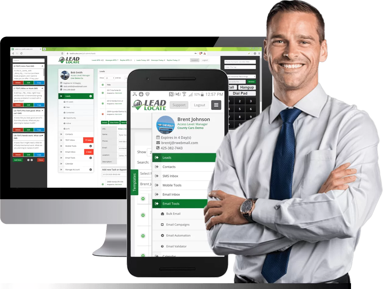 LeadLocate CRM lead dashboard desktop and mobile