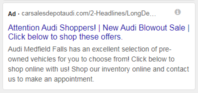 Dealership ad example audi search ad