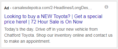 Dealership ad example toyota search ad
