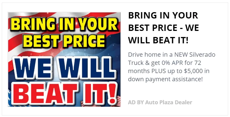 Dealership ad example we will beat your best price