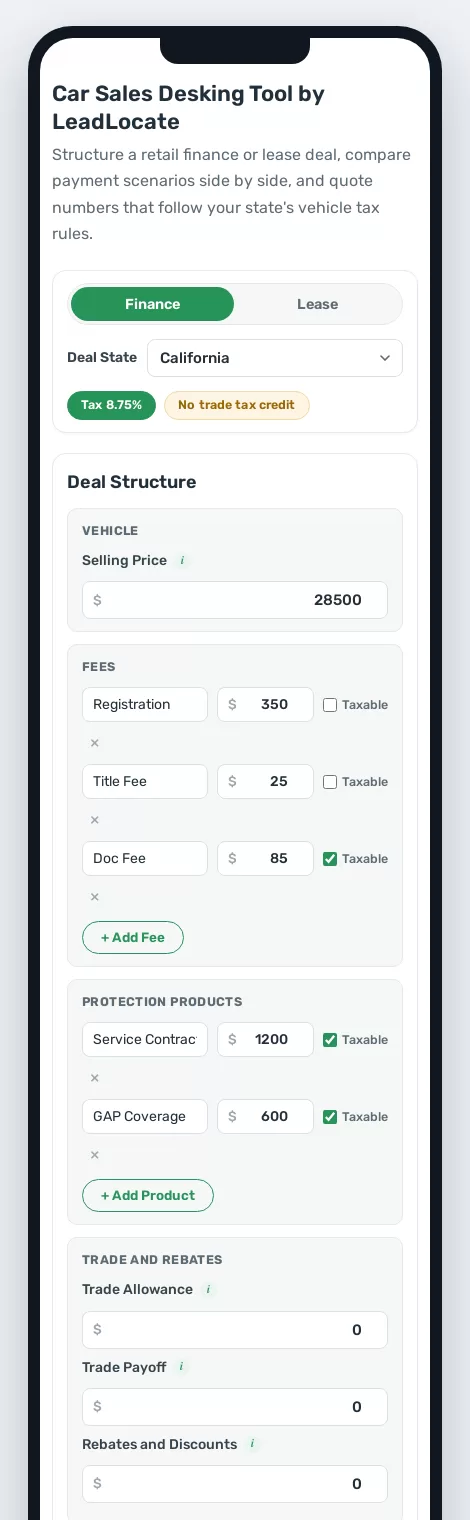 Deal Tracker mobile deal page a car buyer opens on their phone to review payments and terms